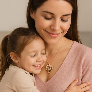 Hand Crafted Gold MOM Heart Pendant Necklace Fantasy jewelry for Mother's Day